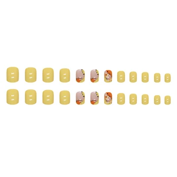 Ноктите с прижимом във формата на цвете маргаритки Светло жълто телесен цвят, кратък изкуствени нокти за жени маникюрного салон