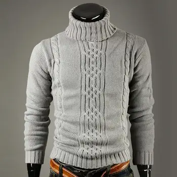 Тънък, мъжки пуловер, зимни дрехи за почивка с най-високо воротом, монтиране пуловер с ребристыми белезници, Тънък пуловер