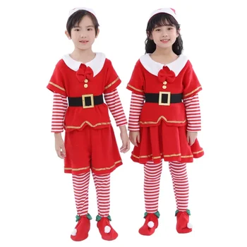 Детски Коледен cosplay, костюми на Дядо Коледа за момичета и момчета, Коледна облекло за партита с елф и елени, Коледни дрешки помощник, рокля