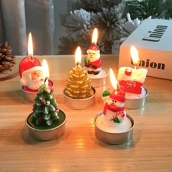 Коледни свещи Tealight Ръчно изработени Цветни Дядо Коледа, Снежен човек, Декоративна свещ за украса на коледното парти, свещи