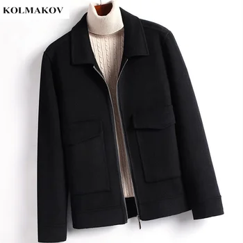 2024 Ново зимно двустранно вълна палто, мъжки висококачествен тренч, ежедневни вълнена дрехи, мъжка мода с цип