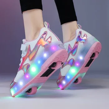 Детски обувки за ролки с led USB зареждане, светещи маратонки с колела, детски колела, обувки за кънки за момчета и момичета