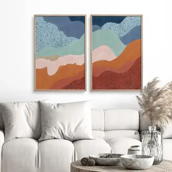 Абстрактен пейзаж на залез слънце в стил Бохо, скандинавски плакат, цветни картини върху платно и щампи, модерните стенни рисунки за домашен интериор на спалнята