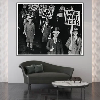 Черно-бяла снимка искаме Пивное събитие Платно Картина монтаж на стена Арт Постер за Украса в дома декор за хола Спалня на Публикуване Таверни
