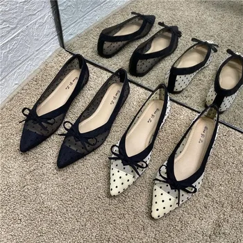 Удобни дишащи модни дамски обувки на равна подметка, с остър нос 2023, Ежедневни дамски обувки, без съединителни в грах, Tide