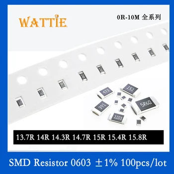 SMD резистор 0603 1% 13.7 R 14R 14.3 R 14.7 R 15R 15.4 R 15.8 R 100 бр./лот микросхемные резистори 1/10 W 1.6 мм *0.8 мм