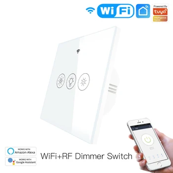 Нов WiFi RF Smart Light Dimmer Switch 2/3-лентов Многофункционален пулт Smart Life /Sasha APP Control Работи с гласови асистенти Алекса Google