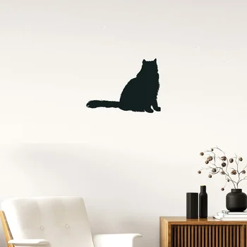 Силует седнала порода котка Персийски котки - красив метал арт-знак за начало декор на стената