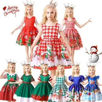 Червена Кралска синя Коледна детска пола, танцово празнична рокля, рокля на принцеса с цветя модел за малки деца, Хелоуин