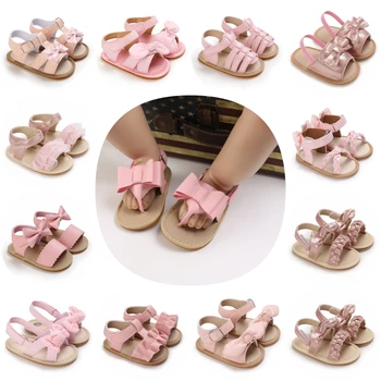Класическа модна розова обувки за новородени 0-18 м, нескользящие сандали с мека гумена подметка, Елегантни ежедневни обувки на принцесата, обувки за ходене