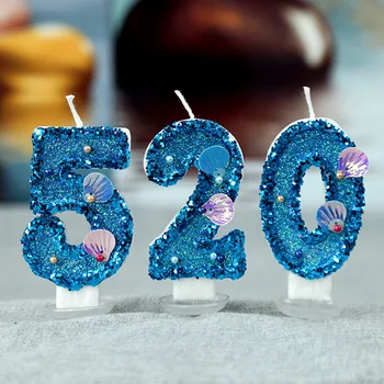 1 бр. Сини миди, Блестящи свещи за рожден ден, Topper за торта, Цифрови торти, декор за десерти, за да проверите за печене