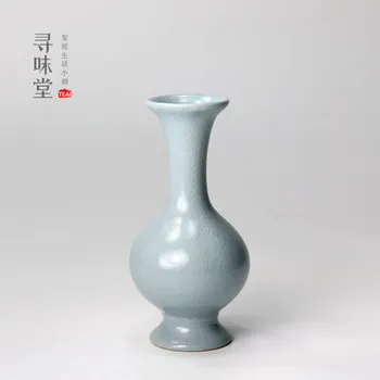 Керамична ваза Автентичната небето е синя печка Малка ваза Ретро Благородна цвете поставяне на Настолна чайната церемония е Малко бижу цвете