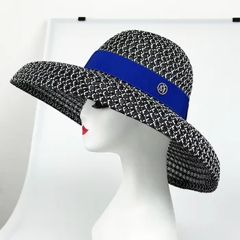 골프모자 Солнцезащитная шапка, дамска шапка, лятната сламена шапка с кръгла горна част, дамски солнцезащитная шапка, плажна шапка, сламена шапка с плосък покрив от сребърна жица