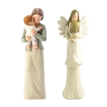 Скулптура на баба и внук, Бабини фигурки, майка и дъщеря, Уникална скулптура на Ангел от смола, подаръци