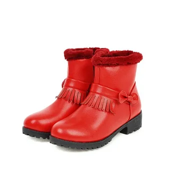 Зимните ботуши за жени, непромокаеми зимни обувки за изкуствена меху, нескользящие обувки за момичета, Женски Botas Mujer, червени, черни, малки размери 32-43, D-53