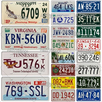 Метален знак САЩ, Кентъки, Канзас, Вашингтон, Вирджиния, Роуд Айлънд, Аляска, Айдахо, Северна Каролина, Регистрационен номер регистрационен номер на превозното средство