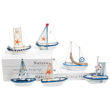 Средиземноморският стил Дървени платно фигурки лодки Декоративни Миниатюри Ветроходни лодки Занаяти всекидневна Декор на Аксесоари за дома Подаръци