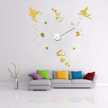 Дигитални стенни часовници Любовта Hearts, кварцов с Кухненски Голям часовник, 3D Ангел със Собствените си ръце, Акрилни Огледално стикери за стена, Големи Стенни часовници, Декорация, Подарък