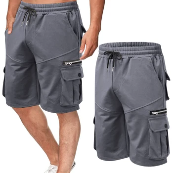 Мъжки къси панталони Градинска мода Ежедневни Мъжки дрехи Памучни шорти карго с двоен джоб Висококачествени ежедневни тенденция панталони от пет точки