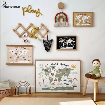 Детска стая декор за платно, Хол, спалня, декорация на дома, плакати с анимационни картина, Естетическо изкуство на стикери за стена