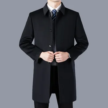 Есенно-зимния ново палто, мъжки тренч със средна дължина, с ревери, случайни за бизнес лидери