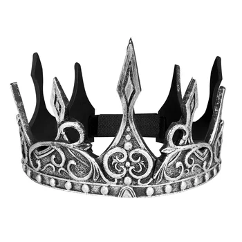 Amosfun Сребърна кралската превръзка на главата Medieva Crown, прическа е от изкуствена кожа, подаръци за партита и за мъжете, и за възрастни