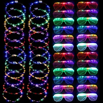 48шт Led очила Цвете короната лента за глава Многоцветен LED Цветен Венец Светещи точки Светещи завеси, Очила и Аксесоари за партита