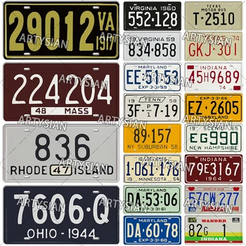 Регистрационен номер САЩ, Роуд Айлънд и Тексас, Ню Хемпшир Канзас Индиана, Вирджиния, Мериленд 40-те и 50-те 60-те години на Метален Знак Регистрация на превозното средство
