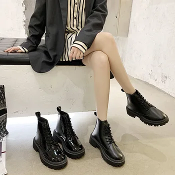 Британска Черна Платформа Дамски Обувки Мода Случайни Плътен Цвят На Нови Дизайнерски Ботильоны Женски Пролет Есен Дамски Обувки