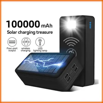 Централната банка на Слънчевата Енергия 100000 ма Слънчеви Зареждане на Мобилен Телефон Безжично Зареждане на Батерията с Голям Капацитет Външен Батерия, Бързо Зареждане