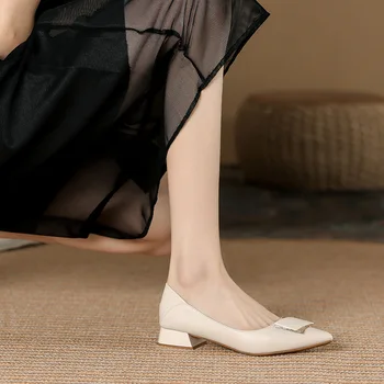 Дамски обувки 2023, Дамски Обувки Modis, Обувки От Мека Естествена Кожа С Остри Пръсти, Универсални Обувки На Нисък Ток С Отворени Пръсти, Нова Рокля
