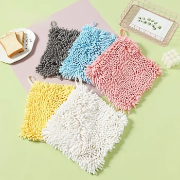 Домакински кърпи за ръце от шенилна, кухненски кърпи за баня, обикновена кърпи за ръце, окачени бебешки малки квадратни кърпи