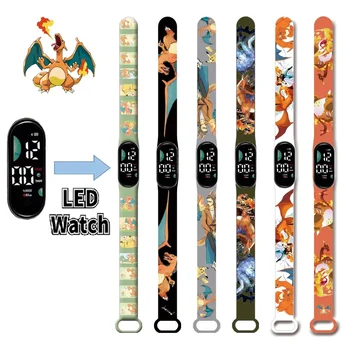 Нови електронни часовници с led каишка Pokemon, Модерен цветна гривна, сензорен водоустойчив аниме-фигура Пикачу, образователна детска играчка за подарък