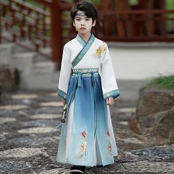 Сценична облекло Есенни Кутюмы за момчета в китайски стил, детска традиционно облекло Hanfu с бродерия, костюм от епохата на Тан