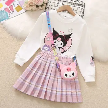 Аниме Sanrio Kawaii Kuromi Сладко момиче рокля с плисирана пола Детски Пуловер Мультяшная Hoody с дълъг ръкав Ежедневни Бебешки дрехи Подарък