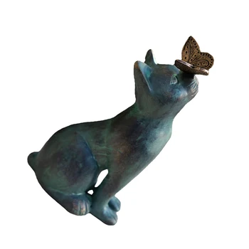 Статуята на градински котка, градинска статуя от смола, статуи котки от смола, градински интериор за любителите на котки, подарък за градинари