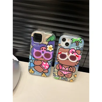 Kawaii Sanrio Hello Kitty Kuromi за iPhone 12 13 14 Promax Калъф За Телефон Сладки Летни 3D Очила Калъф За Телефон Аниме Аксесоари