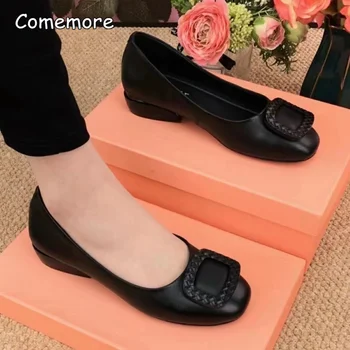 Модни дамски обувки-слипоны 2023, Ежедневни обикновен дамски обувки на квадратен ток, Висококачествени Комфортни Вечерни Офис обувки на плоска подметка Zapatos Mujer