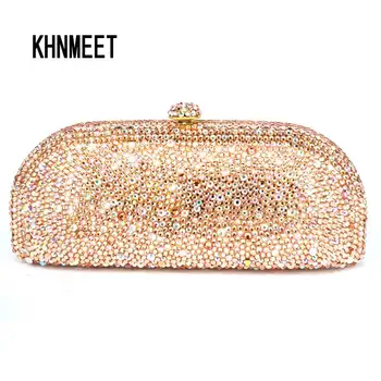 KHNMEET Вечер клатч с шампанско, чанта за парти с декорация във формата на кристали, дамски чанта на верига, луксозна сватбена чанта с кристали, сватбен клатч SC305