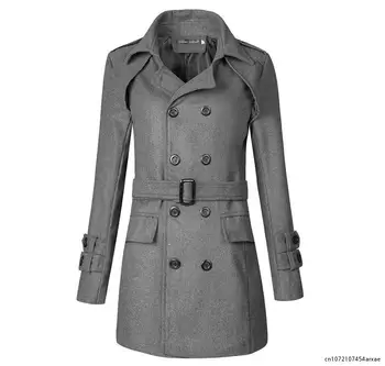 Есенно-зимния мъжки чанти дълго сако, елегантен тренч, мъжки однотонная двубортная планк, мъжко палто в английски стил