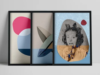 Момиче с топка сладолед, Ретро комплект отпечатъци, плакат, за да сърфирате на стената, Лилава слънцето, Абстрактен плажен колаж, комплект от 3