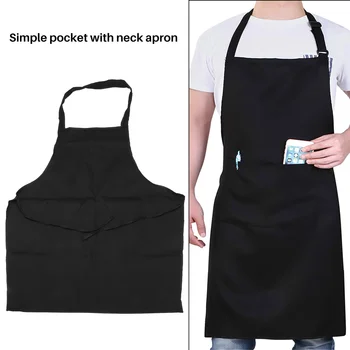 6 опаковки черно кухненската престилка с 2 джобове, който предпазва от замърсяване, подходяща за кухня, барбекю, готвене, печене, ресторант