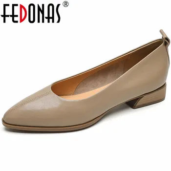 FEDONAS / Лаконичен офис дамски обувки-лодки на ниски токчета; Сезон пролет-лято; Нов дамски обувки от естествена кожа с остри пръсти; Базова работна обувки за зрели жени;