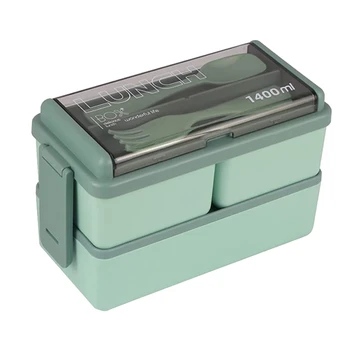 2X Bento Box Kit, 47,35 УНЦИЯ Bento Box За Обяд За възрастен, 3 офиса, Bento Lunch Box, Съдове За готвене и хранене Зелен цвят