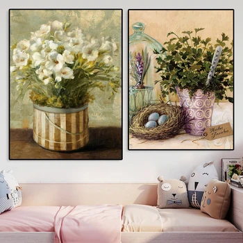 Реколта картина върху платно с ботанически растения Ретро-цвете изкуство Абстрактно стенно изкуство Скандинавските щампи Европейското Пасторальное украса на къщи и стаи
