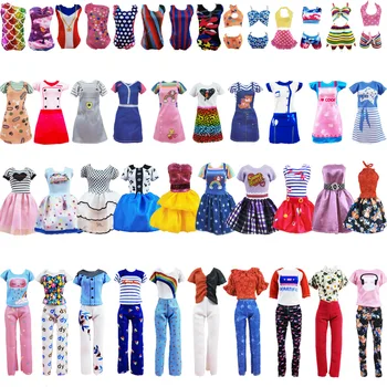 6 предмети/набор от Модни Аксесоари за Кукли Случаен = 3 Трико + 2 Рокли + 1 Костюм стоп-моушън Облекло за Игра Барби, Бебешки Играчки, Подарък за рожден Ден