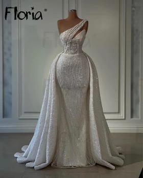 Дълга вечерна рокля Floria Ivory С подвижна влак, дамски рокли за сватбени събития, Арабски халат с едно рамо de Mariée 2024