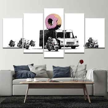 HD Водоустойчив мастилено-струйни плакат Car Group Donuts, черно и бяло платно, художествен плакат, декорация на дома, 5 бр./компл., стенопис без рамка