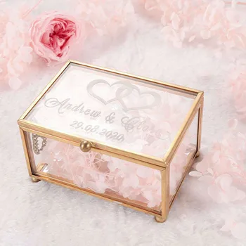 Персонални стъклен ковчег за бижута Кутия за пръстени за сделки ръцете и сърцата си за булката с потребителско име Прозрачна кутия с Подаръци за рожден Ден, Ден на Св. Валентин