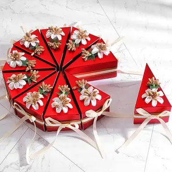 3шт Креативна Триъгълна Подарък кутия за Сладки Лък Парче от тортата Кутии бонбони и Цветя Празнична Кутия с ръчно изработени Сватба